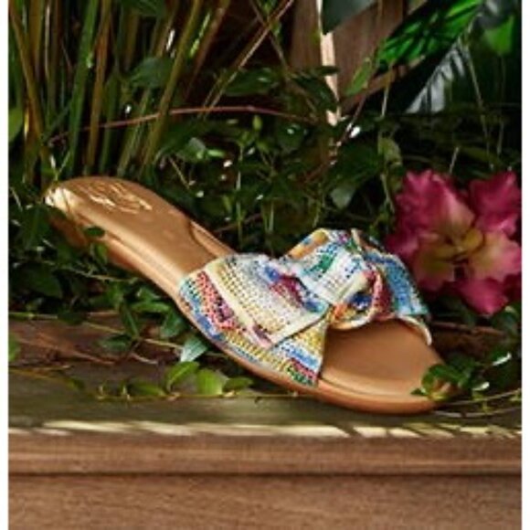 Alex Marie Multicolor Hamala Bow Sequin Memory Foam Flat Slide Sandals Size 6.5 - Picture 2 of 8
